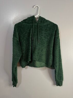 Urban Outfitters Green Fuzzy and Soft Cropped Hoodie Shirt Size Small